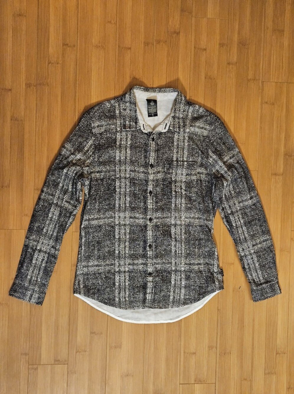 John Varvatos Black & White Pixel Plaid Button-Up Shirt